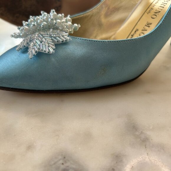 Bruno Magli Light Blue Satin Slingback Heel | Beaded Embellished Pointed Toe 8 B - Picture 8 of 12